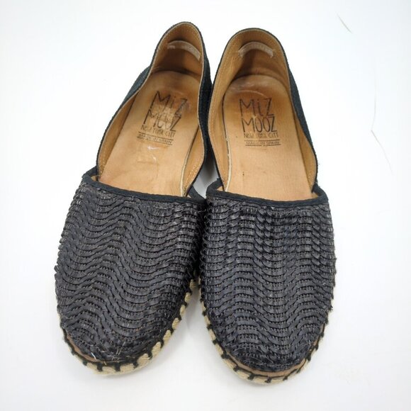 Miz‎ Mooz Celestine Black Woven Leather Espadrilles Flats Sz 40 Boho Made Spain - Picture 2 of 8